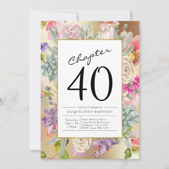Invitation Gold Floral 40e anniversaire (Devant)