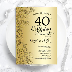 Invitation Gold Floral 40e fête d'anniversaire