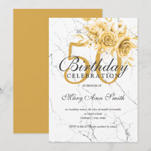 Invitation Gold Floral 50e Anniversaire Marbre de fête