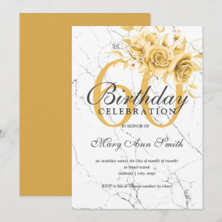 Invitation Gold Floral 60e Anniversaire Marbre de fête