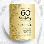 Invitation Gold Floral 60e fête d'anniversaire<br><div class="desc">Gold Floral 60th Birthday Party Invitation. Design moderne minimaliste avec accents de dessin botanique et police de script de typographie. Carte invitation simple et tendance,  parfaite pour une célébration anniversaire élégante. Peut être customisé à n'importe quel âge. Invitations Zazzle imprimées ou téléchargement instantané modèle imprimable numérique.</div>