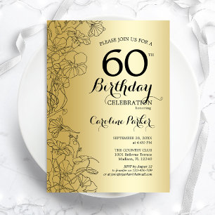 Invitation Gold Floral 60e fête d'anniversaire