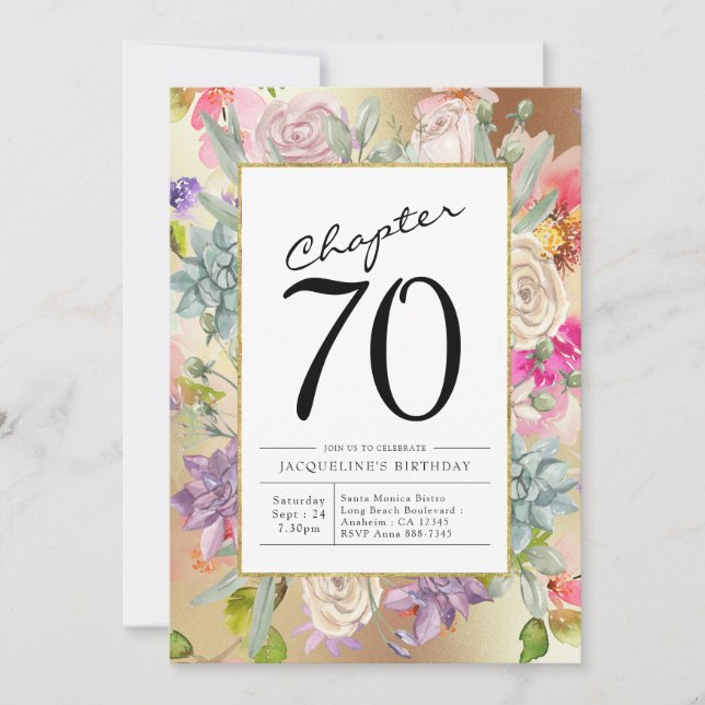 Invitation Gold Floral 70e anniversaire (Devant)