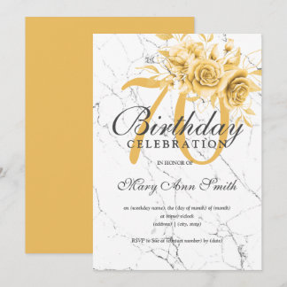 Invitation Gold Floral 70e Anniversaire Marbre de fête