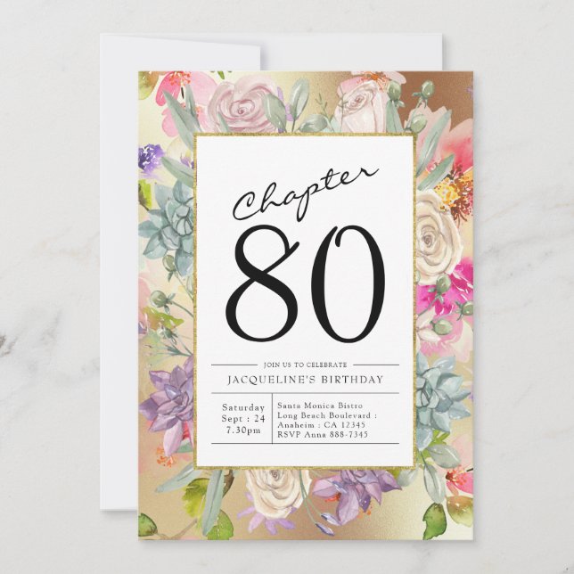 Invitation Gold Floral 80e anniversaire (Devant)