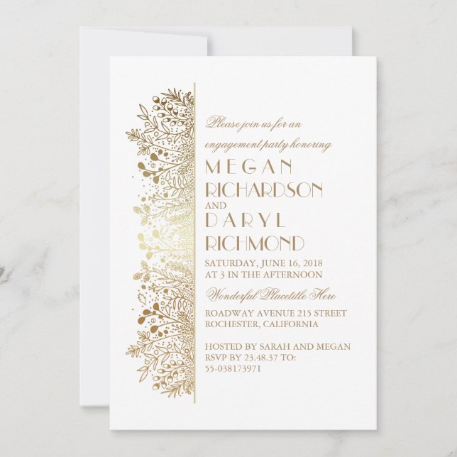 Invitation Gold Floral Baby's Breath Elegant Engagement Party (Devant)