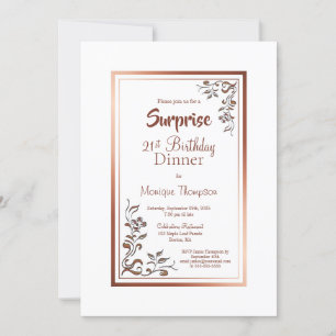 Invitation Gold Floral Border Surprise 21e anniversaire Dîner