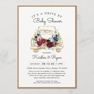 Invitation Gold Floral Drive à travers le Baby shower