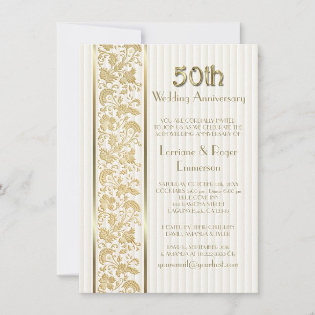 Invitation Gold Floral Elegance 50e anniversaire Mariage (Devant)