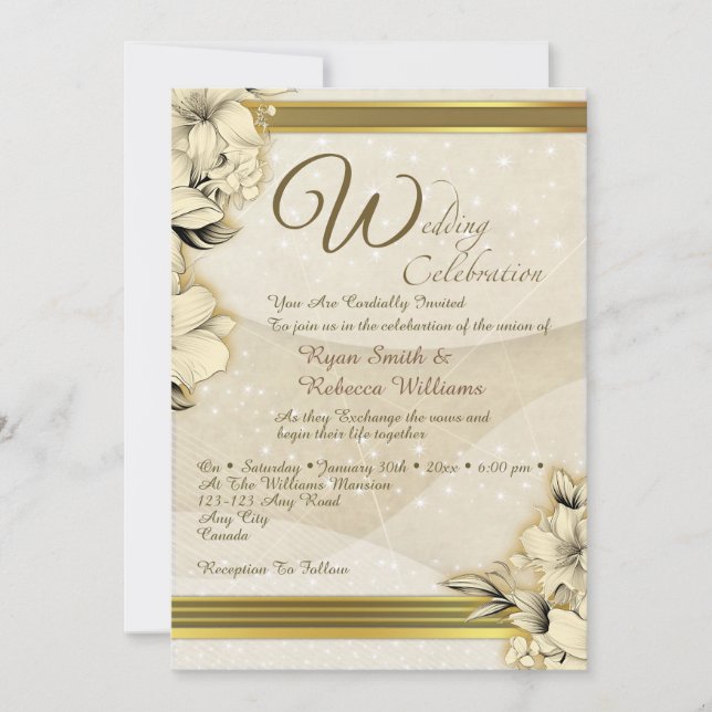 Invitation Gold Floral Flat Card (Devant)