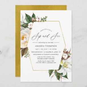 Invitation Gold Floral Géométrique Sip et Voir la fête