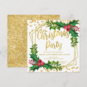 Invitation Gold Floral Holly Parties scintillant Noël Entrepr