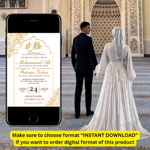 Invitation Gold Floral Mosque Elégance Mariage musulman Nikah