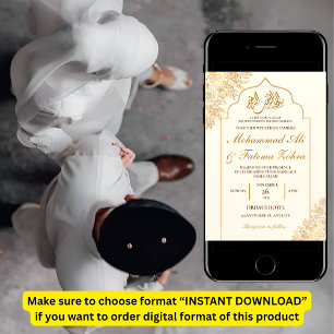 Invitation Gold Floral Mosquée Élégance Mariage musulman Nika