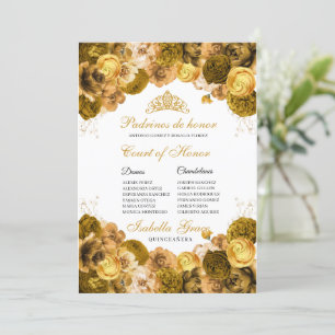 Invitation Gold Floral Quinceanera Cour d'honneur
