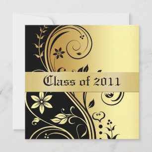 Invitation Gold Floral Scroll Classe d'invitation de diplôme