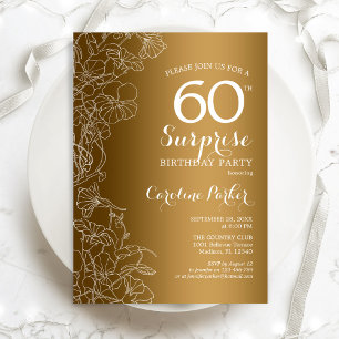 Invitation Gold Floral Surprise 60e fête d'anniversaire
