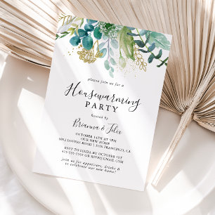 Invitation Gold Floral Tropical Green House Party