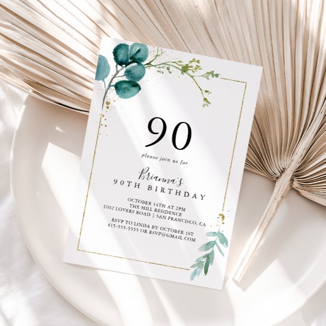 Invitation Gold Floral Tropical Greenery 90e anniversaire (Créateur téléchargé)