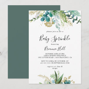 Invitation Gold Floral Tropical Greenery Baby Sprinkle
