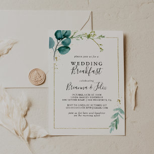 Invitation Gold Floral Tropical Greenery Mariage Petit déjeun