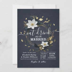 Invitation Gold Floral Wreath EAT Boire et être marié Mariage