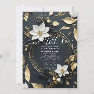 Invitation Gold Floral Wreath Nous Faisons Toujours Vow Renou