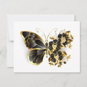 Invitation Gold flower Butterfly with Black Orchid