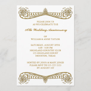 Invitation Gold Flower Scroll 50e fête Mariage Anniversaire