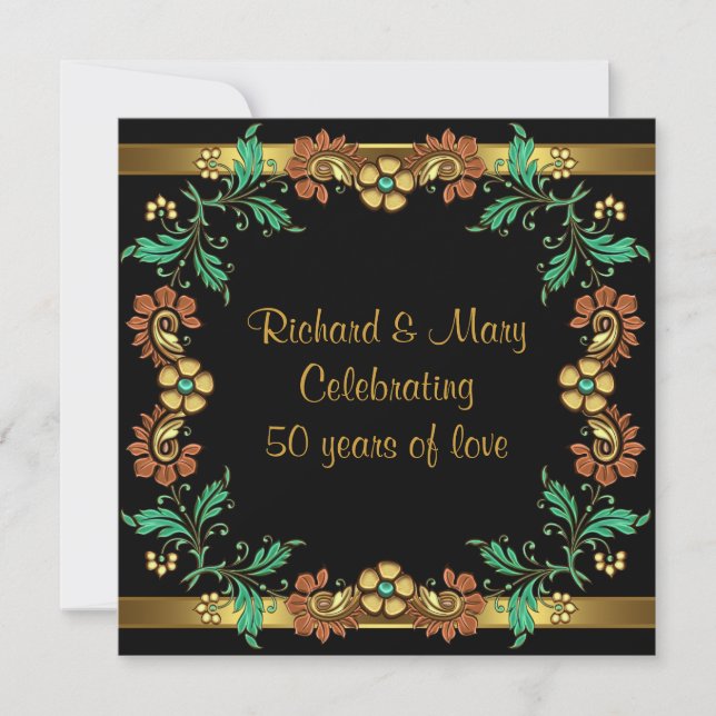 Invitation Gold Flowers 50e anniversaire de Mariage (Devant)