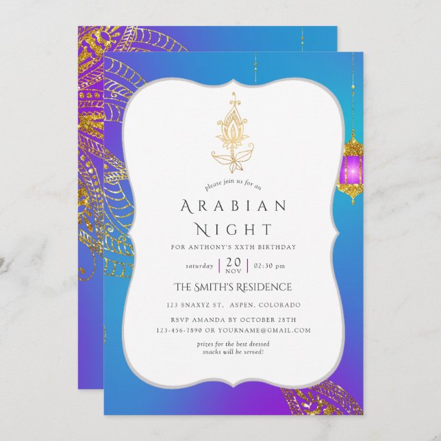 Invitation Gold Foil Arabe Nights (Devant / Derrière)