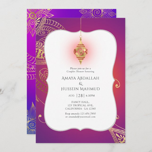 Invitation Gold Foil Arabian Bollywood Couples Douche (Devant / Derrière)