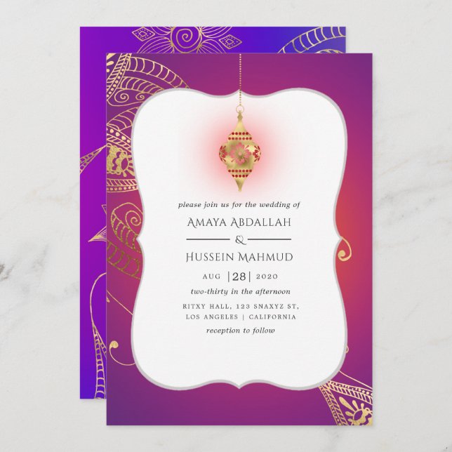Invitation Gold Foil Arabian Bollywood Mariage (Devant / Derrière)