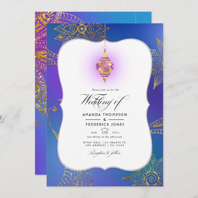 Invitation Gold Foil Arabian Bollywood Mariage Photo Invitati (Devant / Derrière)