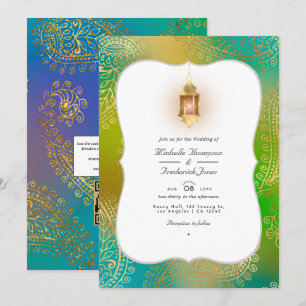 Invitation Gold Foil Arabian Bollywood QR Code RSVP Wedding