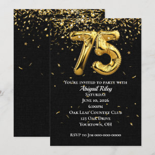 Invitation Gold Foil Balloons 75e anniversaire de fête Invita