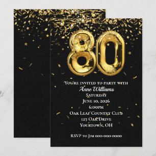 Invitation Gold Foil Balloons 80e anniversaire de fête Invita