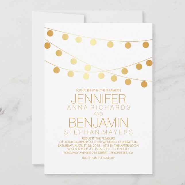 Invitation Gold Foil Effet Chaîne Lumière Mariage blanc (Devant)