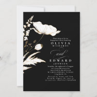 Gold Foil Fleurs sauvages Black Engagement Party