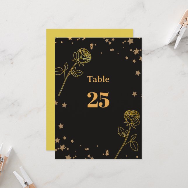 Invitation Gold Foil Floral Border Wedding Table Number (Devant/Arrière en situation)