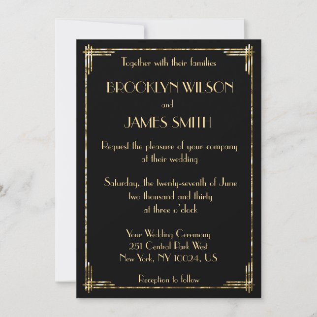 Invitation Gold Foil Great Gatsby Art Déco Wedding Invite (Devant)