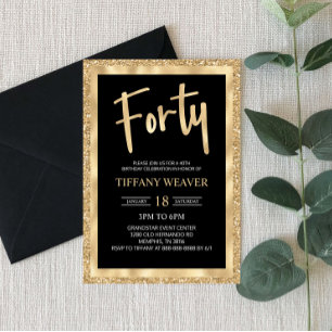 Invitation Gold Foil Parties scintillant Quarante 40e anniver