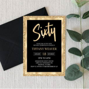 Invitation Gold Foil Parties scintillant Soixante 60e anniver