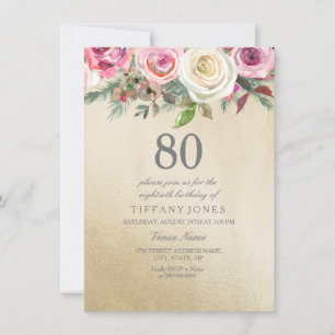 Invitation Gold Foil Rose blanche Rose 80e anniversaire Invit