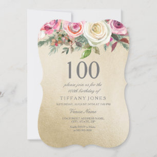 Invitation Gold Foil Rose rose blanche 100e anniversaire Invi