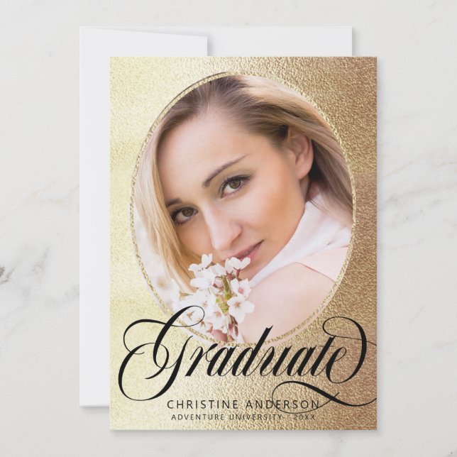Invitation Gold Foil Script Photo Virtual Graduation Party (Devant)