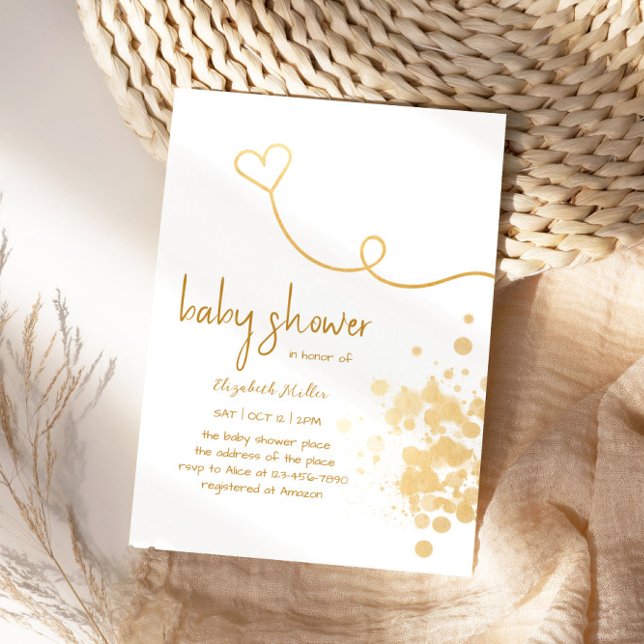 Invitation Gold Foil Splash Simple garçon Baby shower fille (Créateur téléchargé)