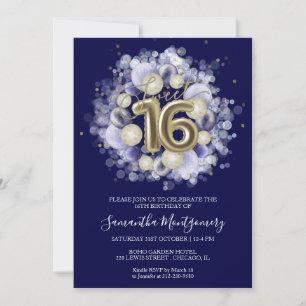 Invitation Gold Foil Sweet 16 Anniversaires Ballons Party Roy