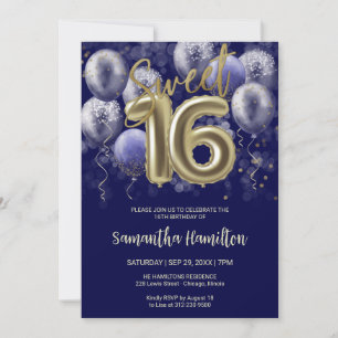 Invitation Gold Foil Sweet 16 Anniversaires Ballons Party Roy