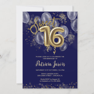 Invitation Gold Foil Sweet 16 Anniversaires Ballons Party Roy